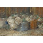 Olga Boznańska (1865 Kraków - 1940 Paris), Still life with white roses in a blue vase, circa 1918