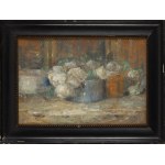 Olga Boznańska (1865 Kraków - 1940 Paris), Still life with white roses in a blue vase, circa 1918