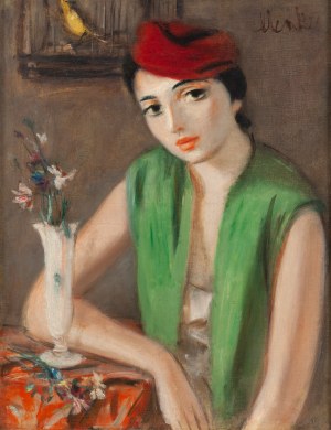 Zygmunt Józef Menkes (1896 Lwów - 1986 Riverdale, USA), Portret kobiety w bordowym berecie
