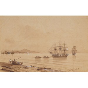 Ivan Konstantinovich Aivazovsky, Sailing ships off the coast, 1840s.
