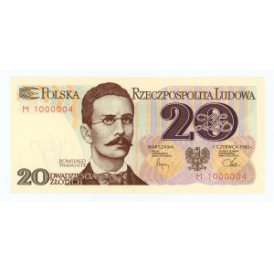 20 Gold 1982, Serie M 1000004, attraktive Seriennummer