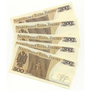 500 złotych 1982, seria FU, FT, FS, FR, FP, zestaw 5 sztuk