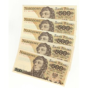 500 Gold 1982, EL,EK,EH,EG,EF series, set of 5 pieces