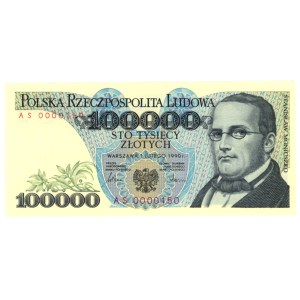 100.000 zloty 1990, serie AS 0000150, numero basso