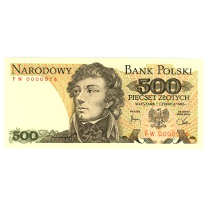 500 zloty 1982, series FW 0000076, low serial number