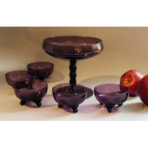 Platter and 5 eggplant bowls