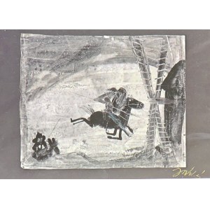 Józef Wilkoń, Studia do Don Kichota, (pocztówka sygnowana przez artystę)