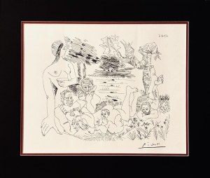 Pablo Picasso (1881-1973), Scena pasterska w stylu Poussina na temat Pana i Syrinx (Une scène pastorale dans le style de Poussin sur le thème de Pan et Syrinx)