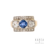 Ring with sapphire and diamonds, 1920s-1930s