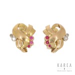Synthetic ruby earrings, 1950s-60s