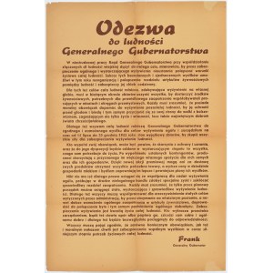 FRANK, Hans - Odezwa do ludności Generalnego Gubernatorstwa. 1943