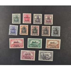 Olsztyn, série de timbres Fi 1-14** : timbres allemands de circulation portant l'impression « Tpgr. » réalisée à l'Imprimerie nationale de Berlin