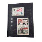 "POCZTA SOLIDARNOŚĆ" stamp album + postcards and other Solidarity memorabilia. Total: 69 stamps/sheets, 7 cards, 6 other memorabilia items