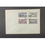 Envelope with Fi 590A-593A stamps [Issue for airmail] and an FDC postmark dated April 10, 1952