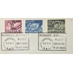 Envelope with stamps Fi 479–481, FDC with a commemorative postmark reading “Congress of Working-Class Unity, Dec. 15, 1948,” postmarked Dec. 15, 1948