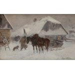 Ignacy Zygmuntowicz (1875 - 1947), Harness in front of a hut