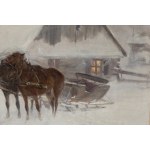 Ignacy Zygmuntowicz (1875 - 1947), Harness in front of a hut