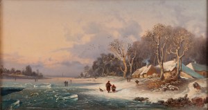 Wiktor Adam Malinowski (1829 Lublin - 1892 Warszawa), Zimowy krajobraz z zamarzniętym jeziorem, 1871