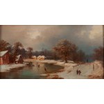 Wiktor Adam Malinowski (1829 Lublin - 1892 Warsaw), Winter landscape with skaters on a frozen lake, 1872
