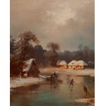 Wiktor Adam Malinowski (1829 Lublin - 1892 Warsaw), Winter landscape with skaters on a frozen lake, 1872
