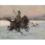 Jerzy Kossak (1886 Kraków - 1955 Kraków), Lancer on horseback in winter scenery, 1922