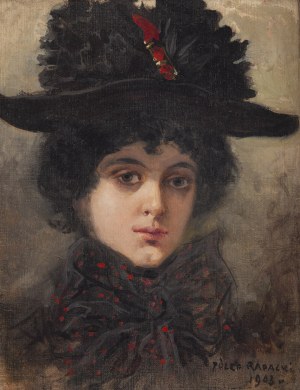 Józef Rapacki (1871 Warszawa - 1929 Olszanka k. Skierniewic), Portret kobiety w kapeluszu, 1903
