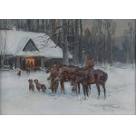 Mieczyslaw Krzyzak (1914 - 1984 ), Winter scene in front of the manor house