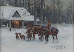 Mieczysław Krzyżak (1914 - 1984 ), Scena zimowa przed dworkiem