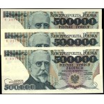 Poland. 1990 500000 Zlotych Prefix K 3 Pieces