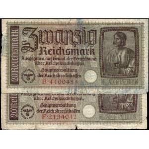 Germania. 1940 20 Reichsmark Prefisso B &amp; M Terzo Reich 2 Pezzi