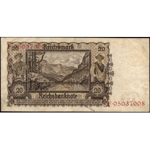 Deutschland. 1940 20 Reichsmark Präfix F Drittes Reich