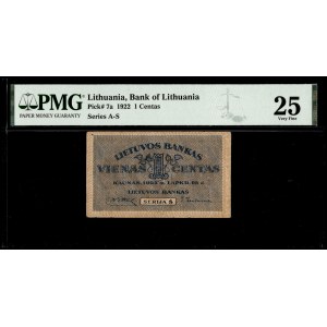 Lithuania. 1922 1 Centas