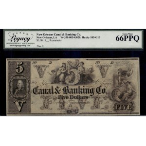 United States of America. 1850s 5 Dollars New Orleans Canal & Banking Co. Louisiana Plate D