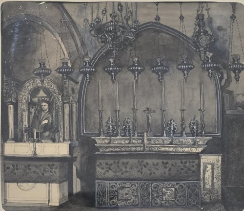 Jan Matejko (1838-1893), Jerozolima. Bazylika Grobu Świętego - Kalwaria, ołtarz łaciński, 1869