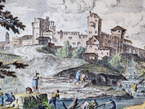 Marco Ricci (1676 Belluno - Wenecja 1729), Pejzaż z rybakami na tle fortyfikacji miejskich, reprodukcja XX wiek