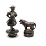 Pair of tin, silver-plated wine stoppers turn of 19th and 20th century