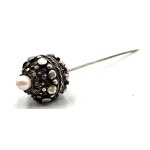 Silver hat/hair pin with natural pearl - 19th century [ costume, fashion, clothing, jewelry ].