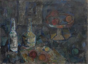 Barbara SZUBIŃSKA (ur. 1934), Martwa natura z butelkami i owocami