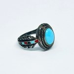 Navajo Silver Ring with Turquoise and Enamel