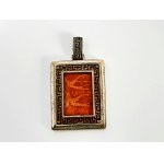 Sterling silver rectangular pendant in Greek style with Coral