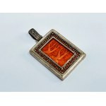 Sterling silver rectangular pendant in Greek style with Coral