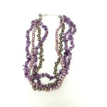 Quadruple Silver Necklace with Amethysts and Freshwater Pearls