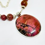 Silver Necklace with Rhodonite
