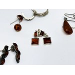 Set of 5 Pairs of Silver Earrings with Amber