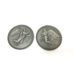 Two decorative metal tiles in Roman style