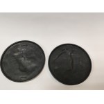 Two decorative metal tiles in Roman style