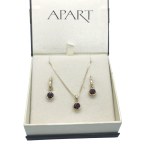 Apart earrings and necklace set gold 585/14k with garnets