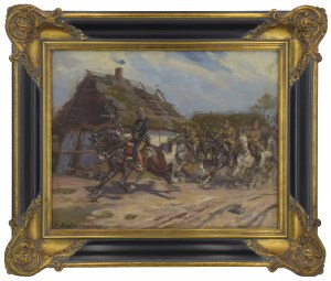 Stanisław BAGIEŃSKI (1876-1948), Przejazd ułanów przez wieś, 1920
