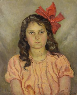 Ludwik LESZKO (1890-1957), Portret dziewczynki z czerwoną kokardą, 1940