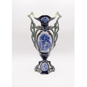 Vase with monochrome miniatures with scenes in the park
